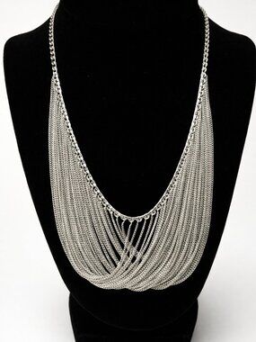 ✨ Sterling Silver 925 Multi Strand Waterfall Bib Necklace ✨